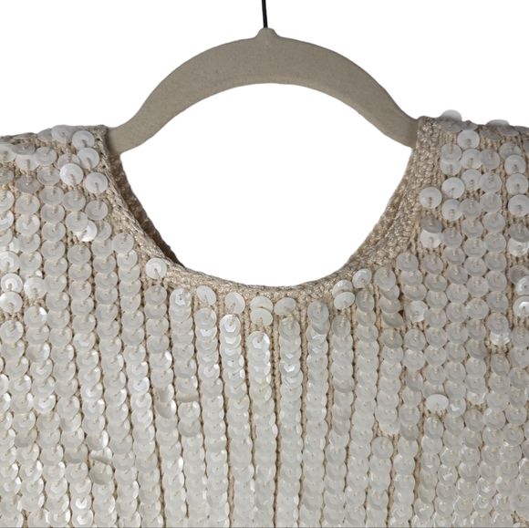 Vintage E. Haas & Co Sequin Wool Top Open Back Puff Sleeve Cream Rare Find Sze M - Picture 12 of 13